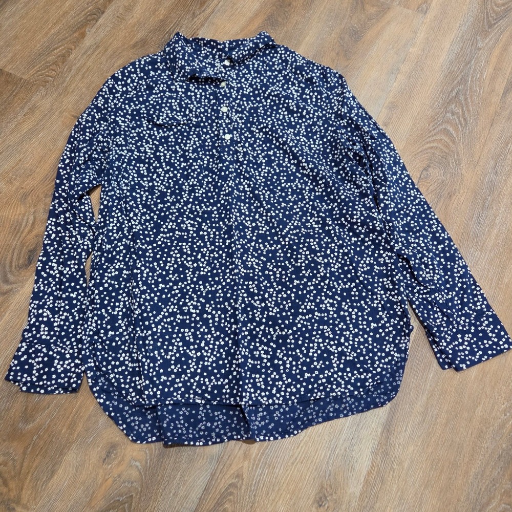 Gap Womens Navy White Floral Ditsy Print Button Down Shirt Large Long Sleeve
